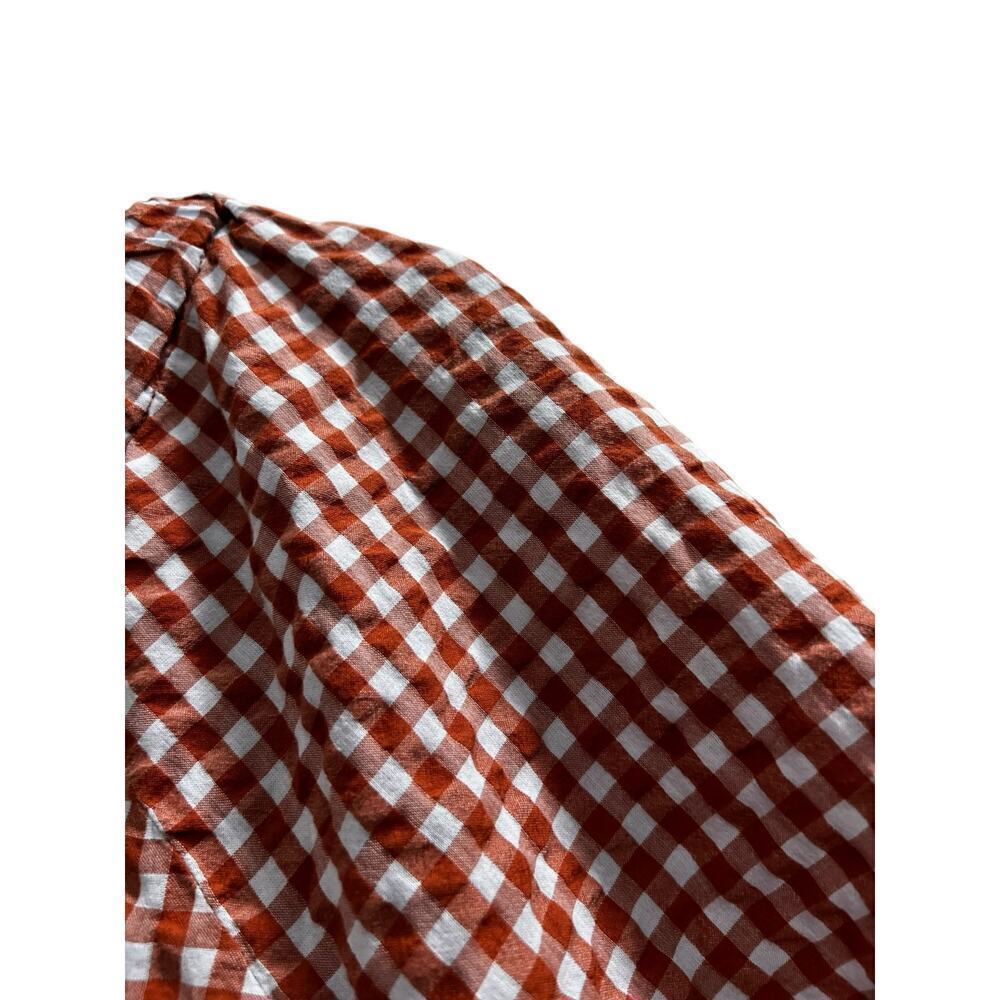 MADEWELL cotton gingham check orange gray milkmaid square neck cottagecore sz S - Picture 3 of 6